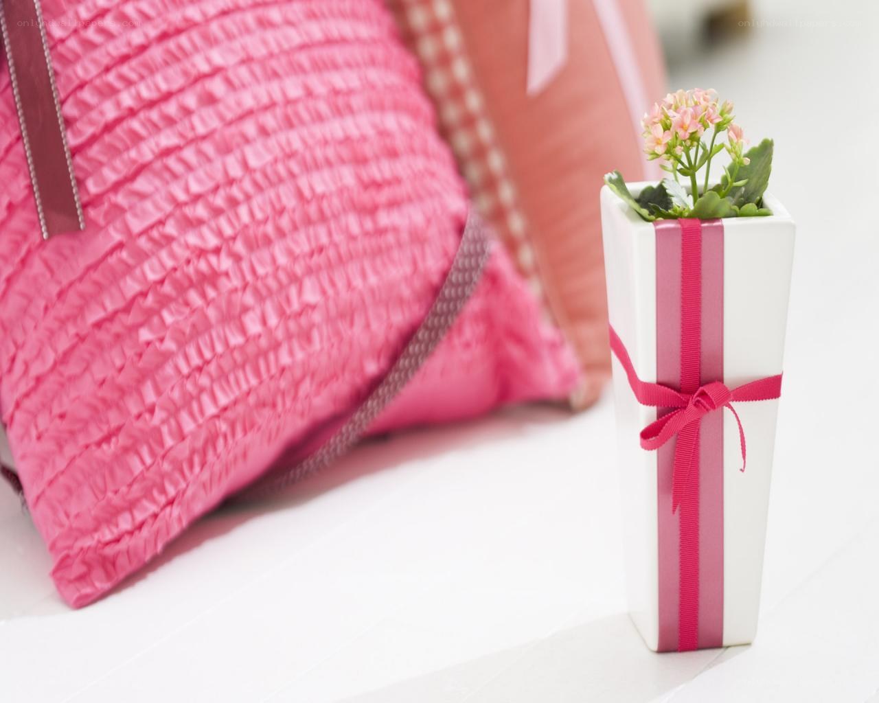Pink gift with flowers