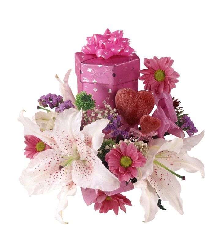 Pink gift with flowers