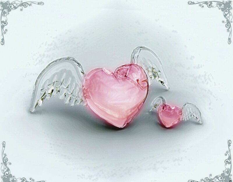 Pink Glass Hearts with Wings