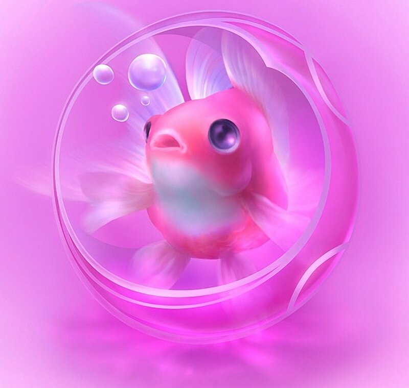 Pink Goldfish in Bubble — Dreamy
