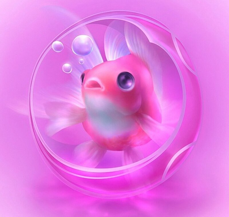 Pink Goldfish in Bubble