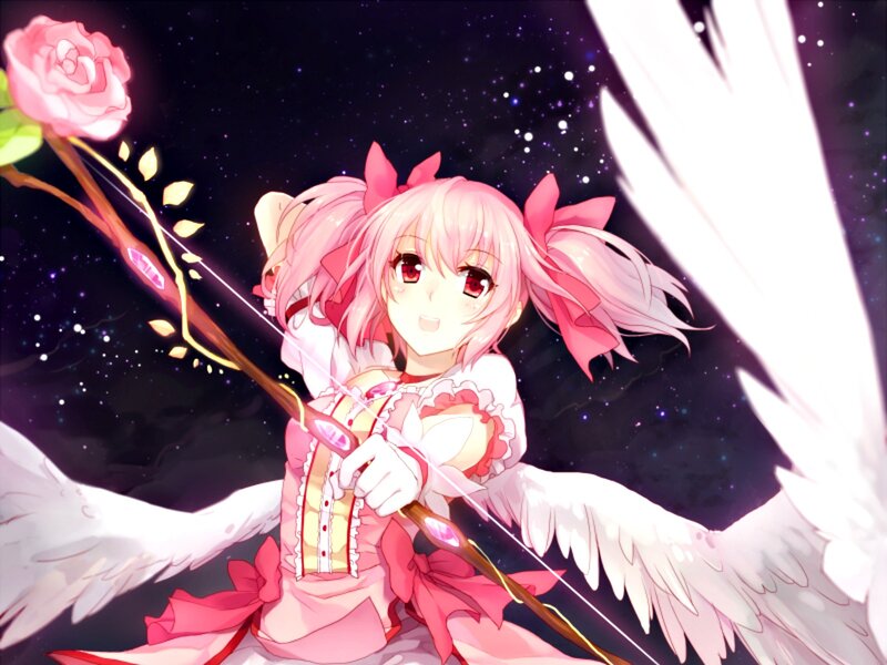 Pink-haired Angel Girl — Pink, Dramatic, Night, Anime