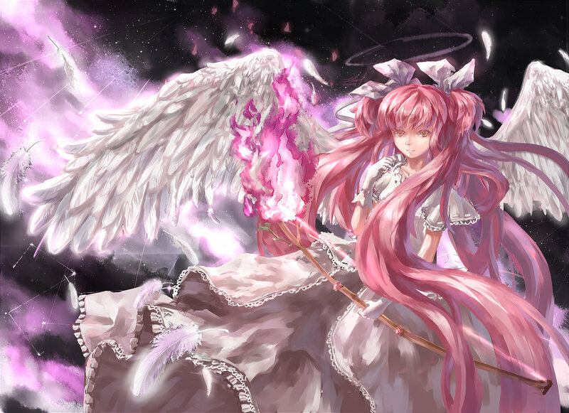 Pink-haired Angel Girl — Pink, Dramatic, Night, Digital Art