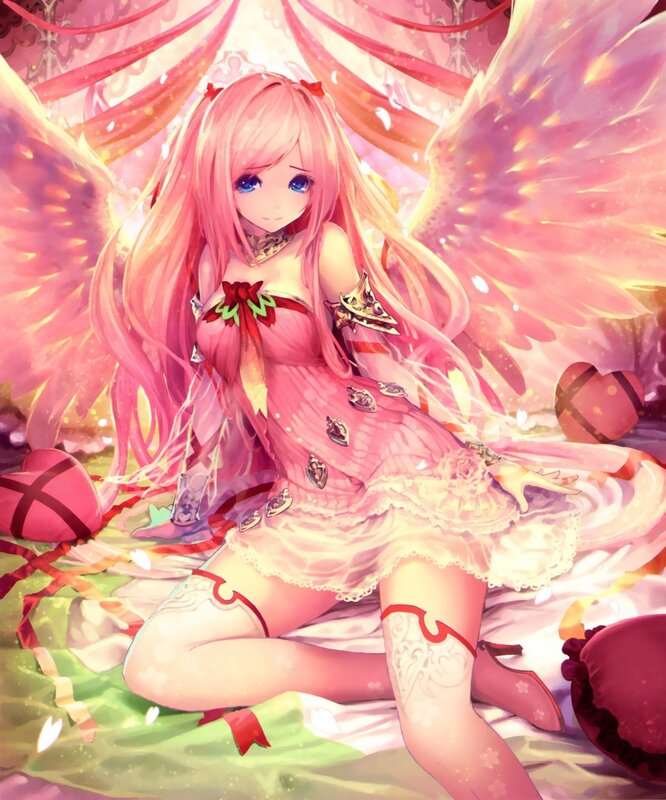 Pink-haired Angel Girl — Pink, Dreamy, Digital Art