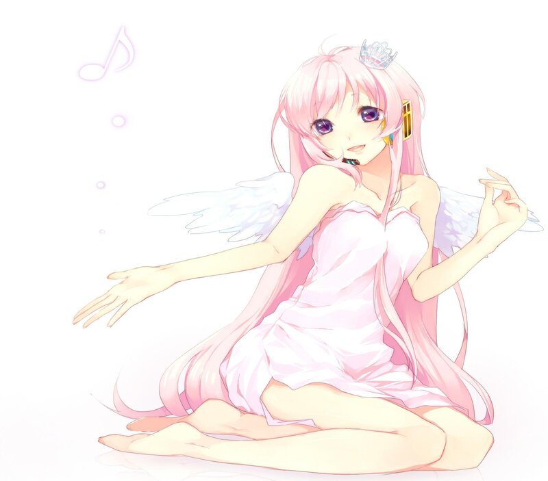 Pink-haired Angel Girl — Pink, Serene, Anime, Wings, Crown, Music Note