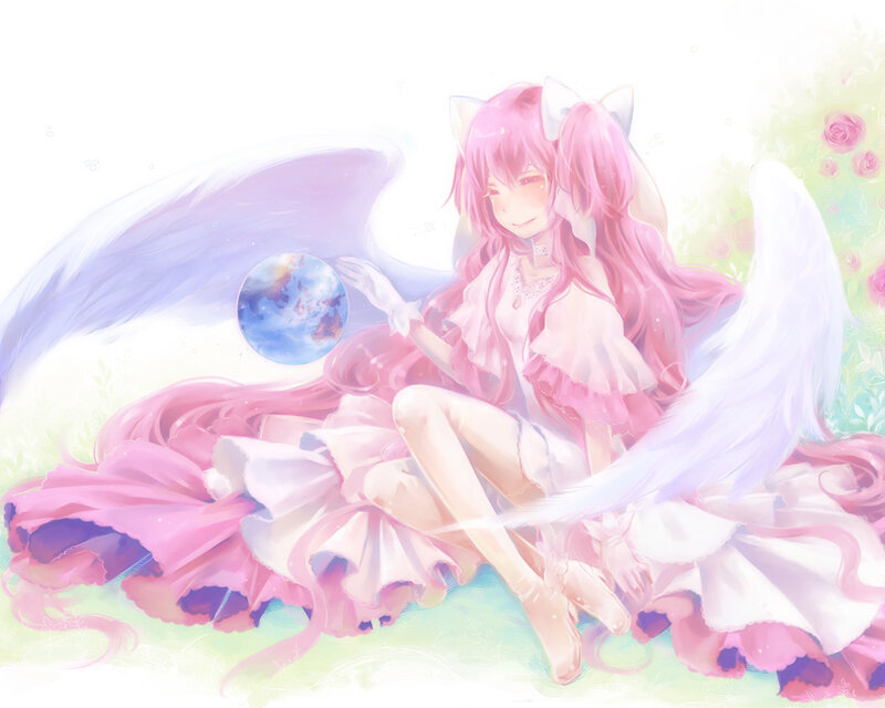 Pink-haired Angel Girl — Pink, Serene, Digital Art