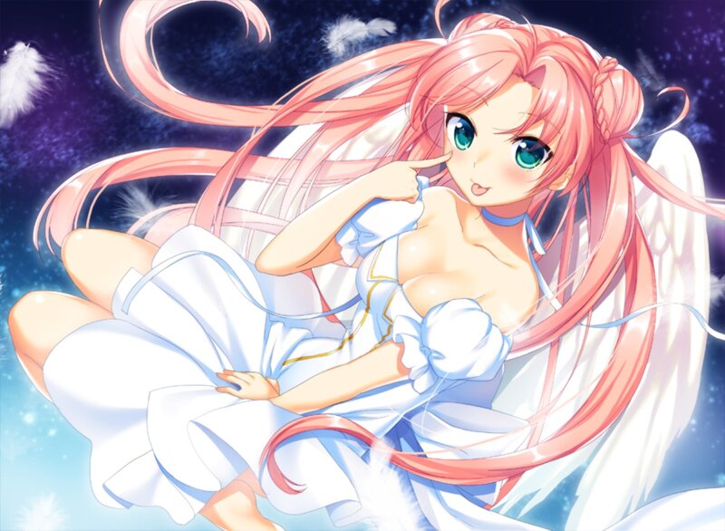 Pink-haired Angel Girl — White, Serene, Night