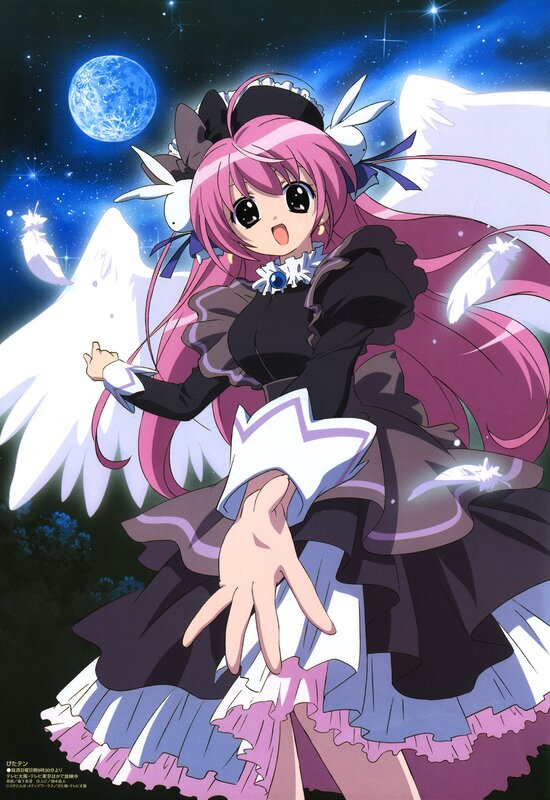 pink-haired angel girl with wings
