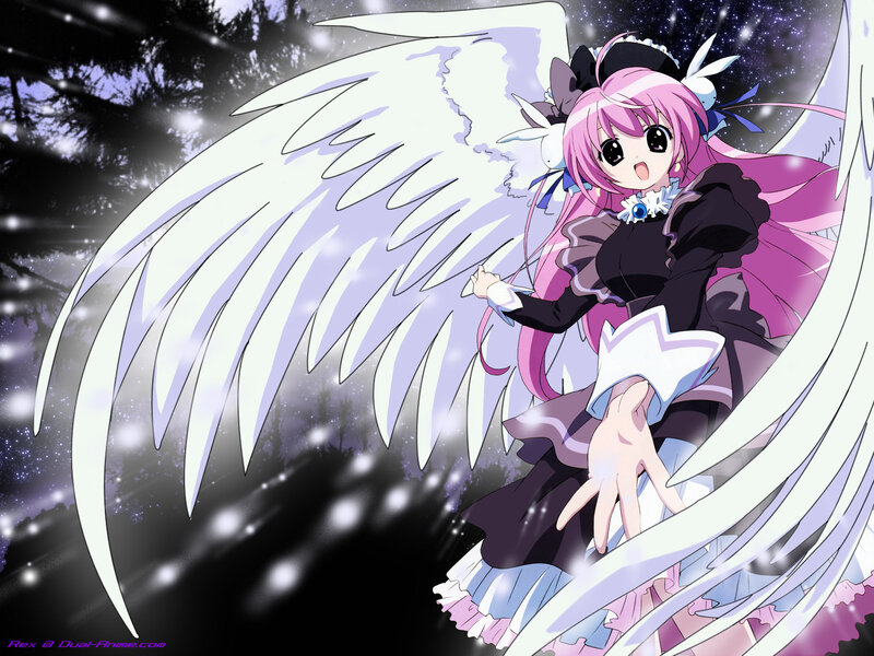 pink-haired angel girl with wings