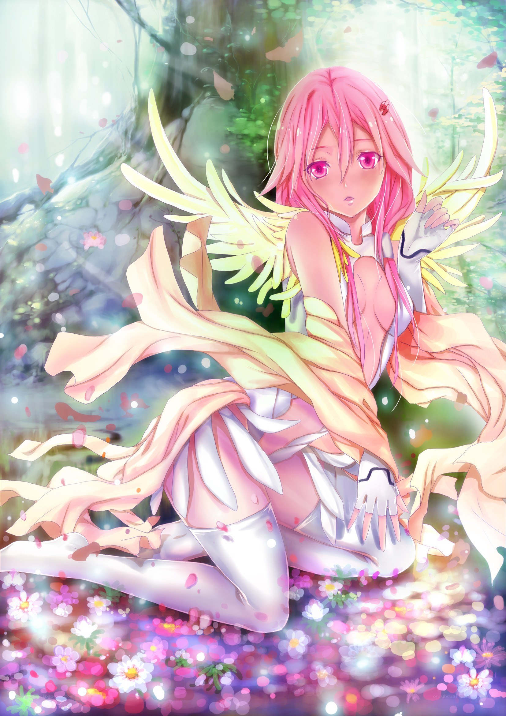 pink-haired angel in a flower field