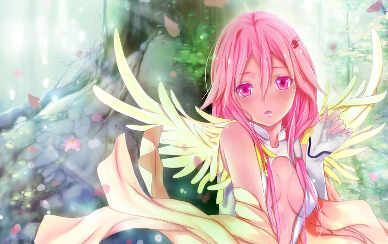 pink-haired angel in forest