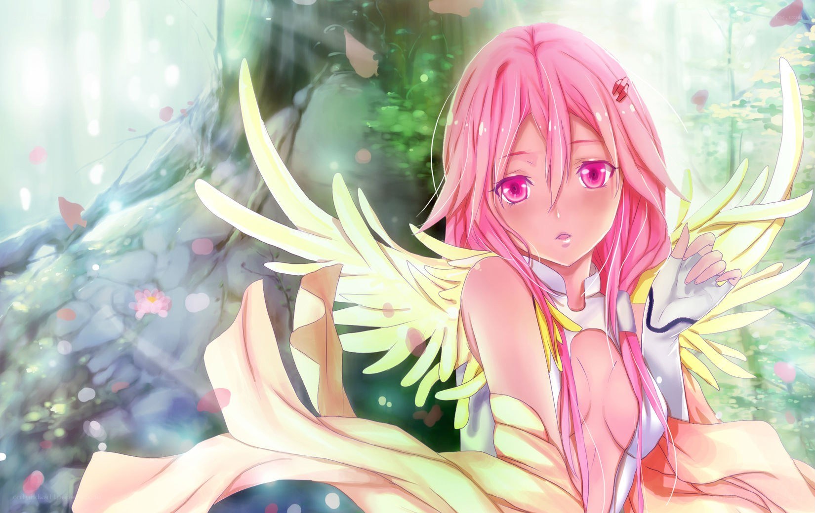 pink-haired angel in forest