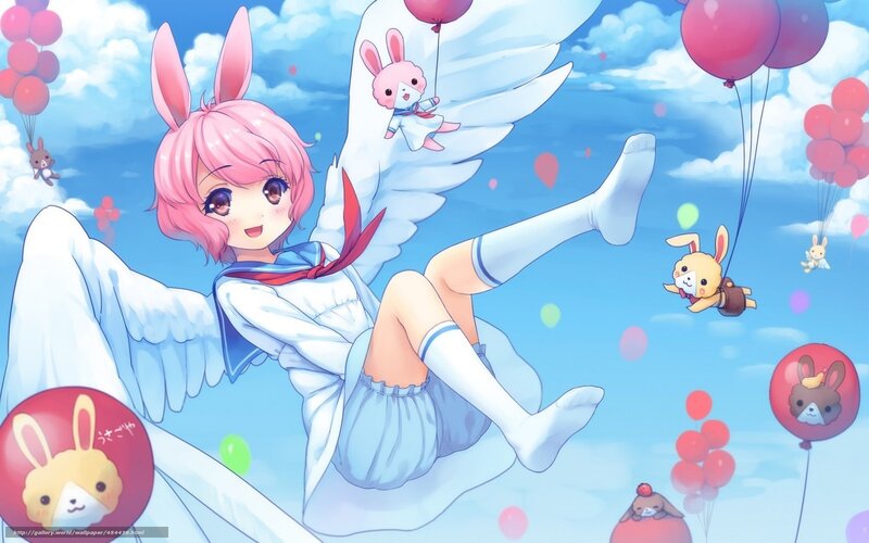 pink-haired angel with bunny wings