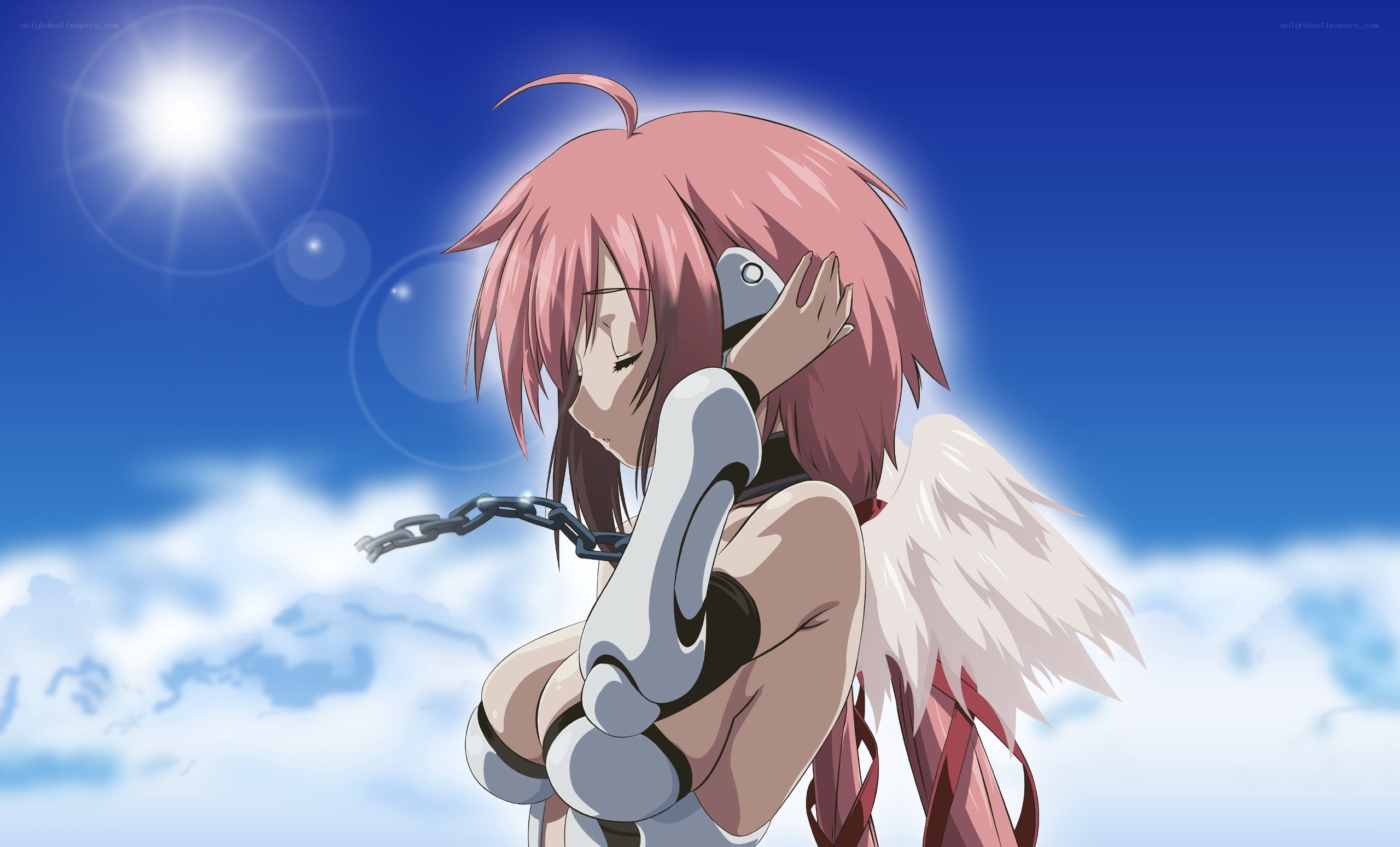 pink-haired angel with chains