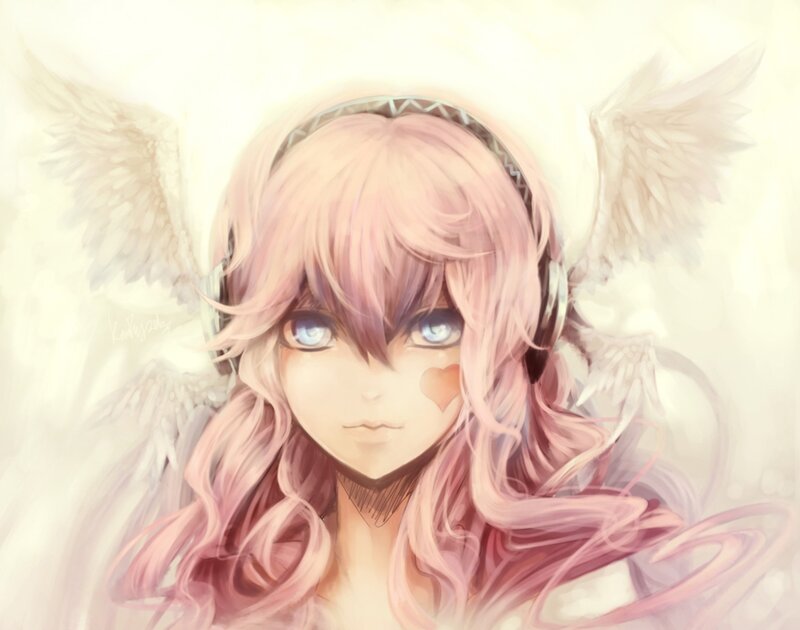 Pink-haired Angel with Headphones — Pink