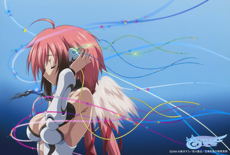 pink-haired angel with headphones