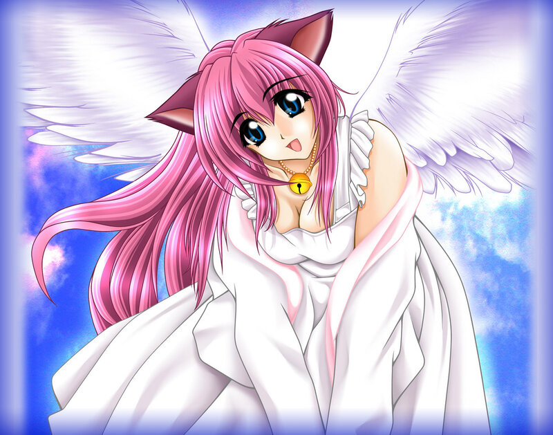 pink-haired angel with wings