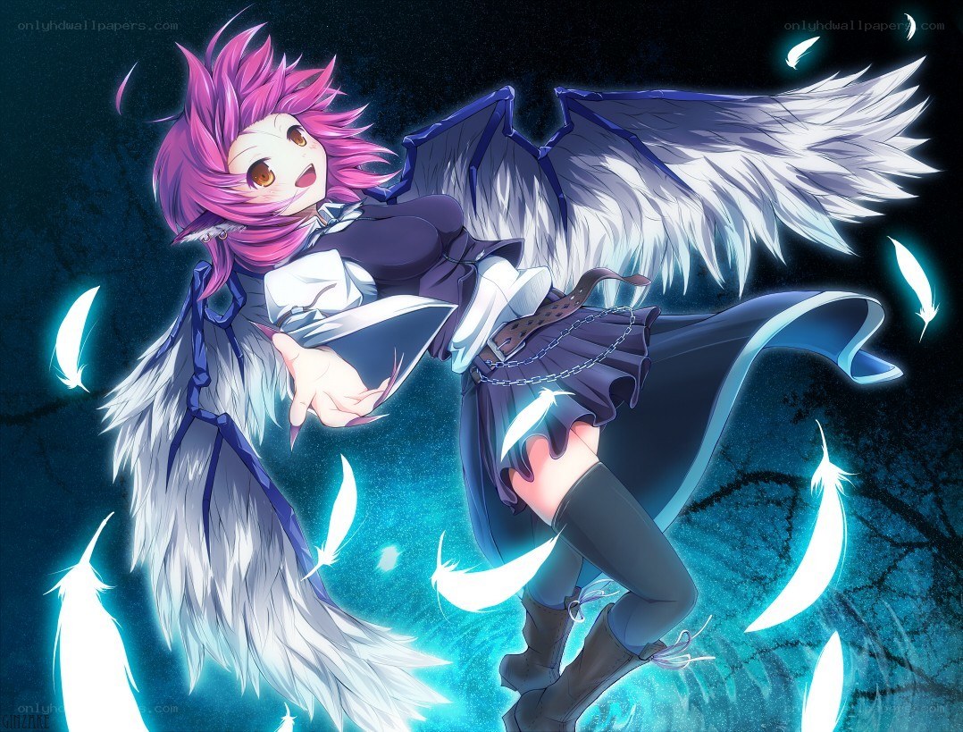 pink-haired angel with wings