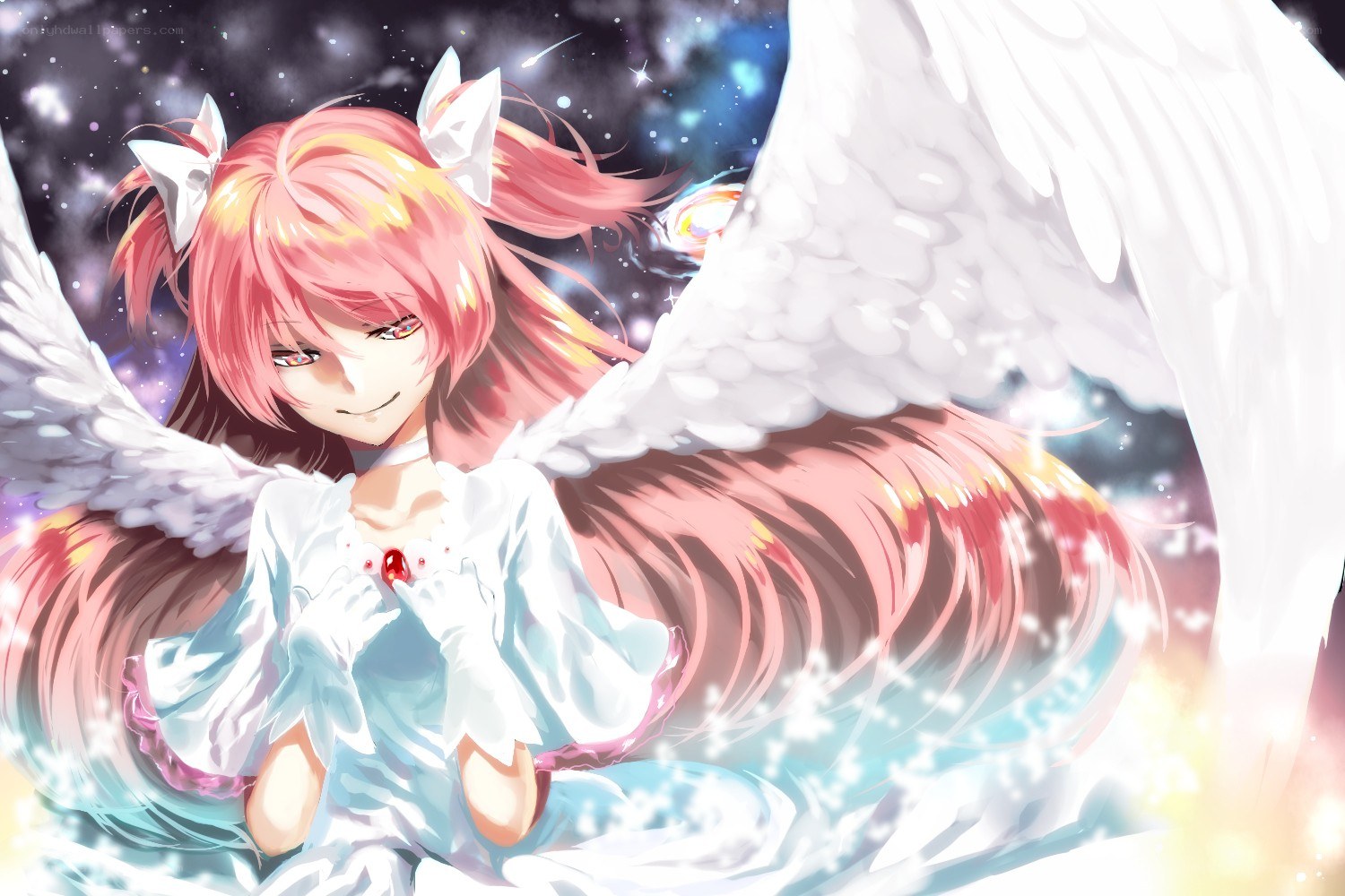 pink-haired angel with wings