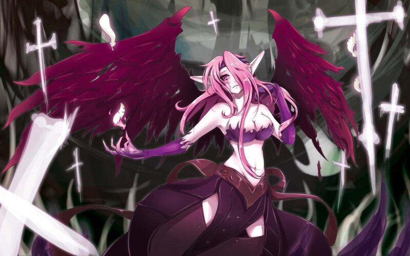 Pink-haired Angel with Wings — Purple, Dramatic