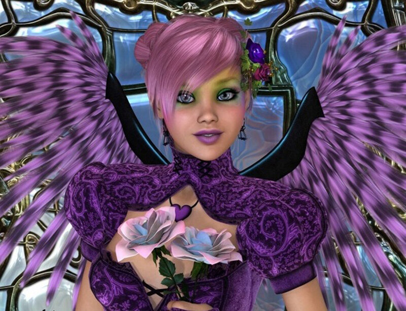 Pink-haired Angel with Wings — Purple