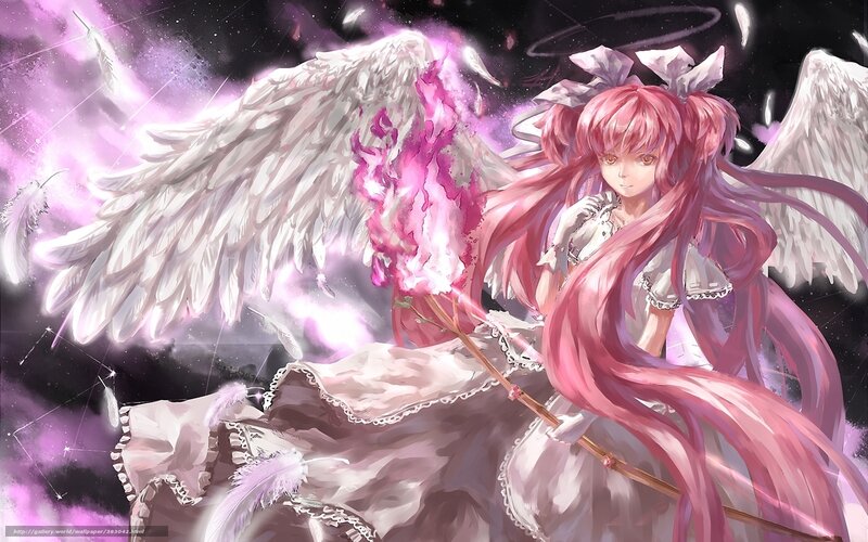 pink-haired angel with wings