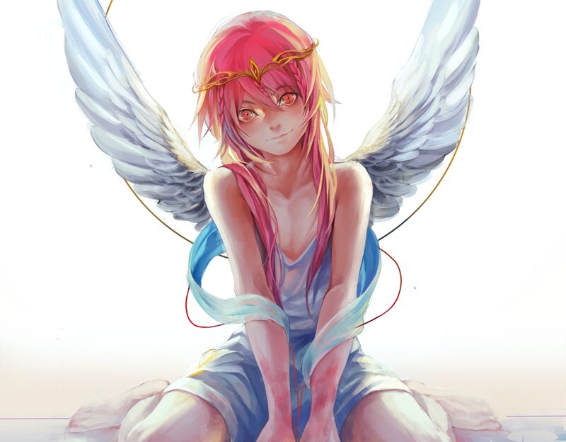 Pink-haired Angel with Wings — White, Serene