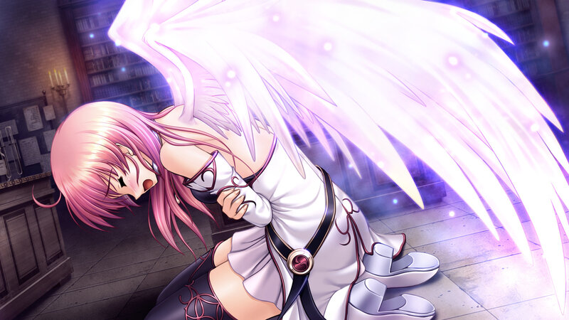 Pink-haired Angel with Wings — White