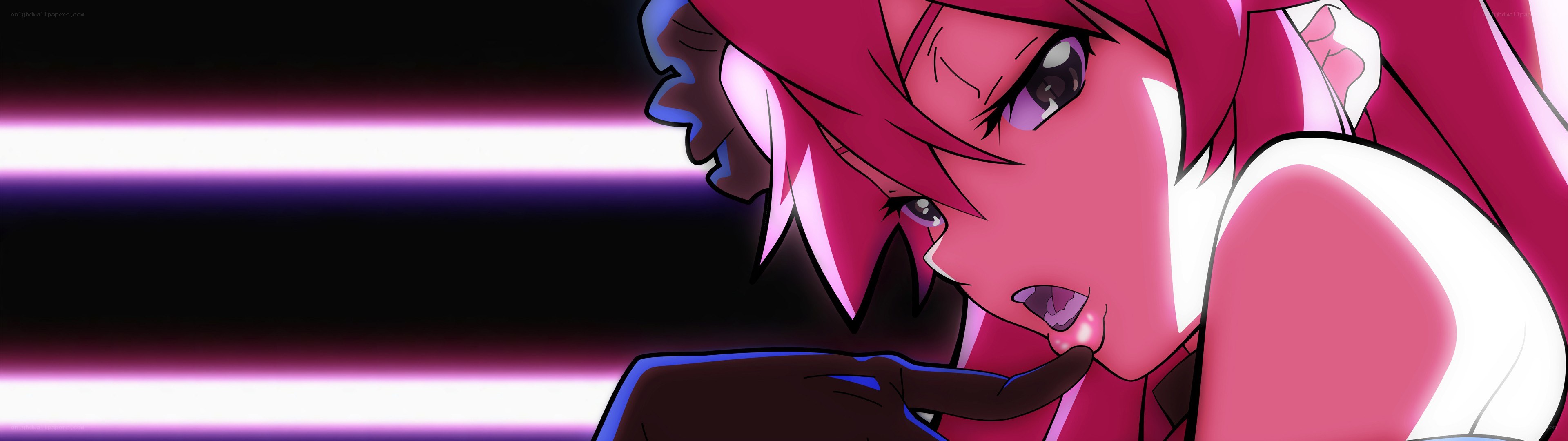 pink-haired anime character close-up
