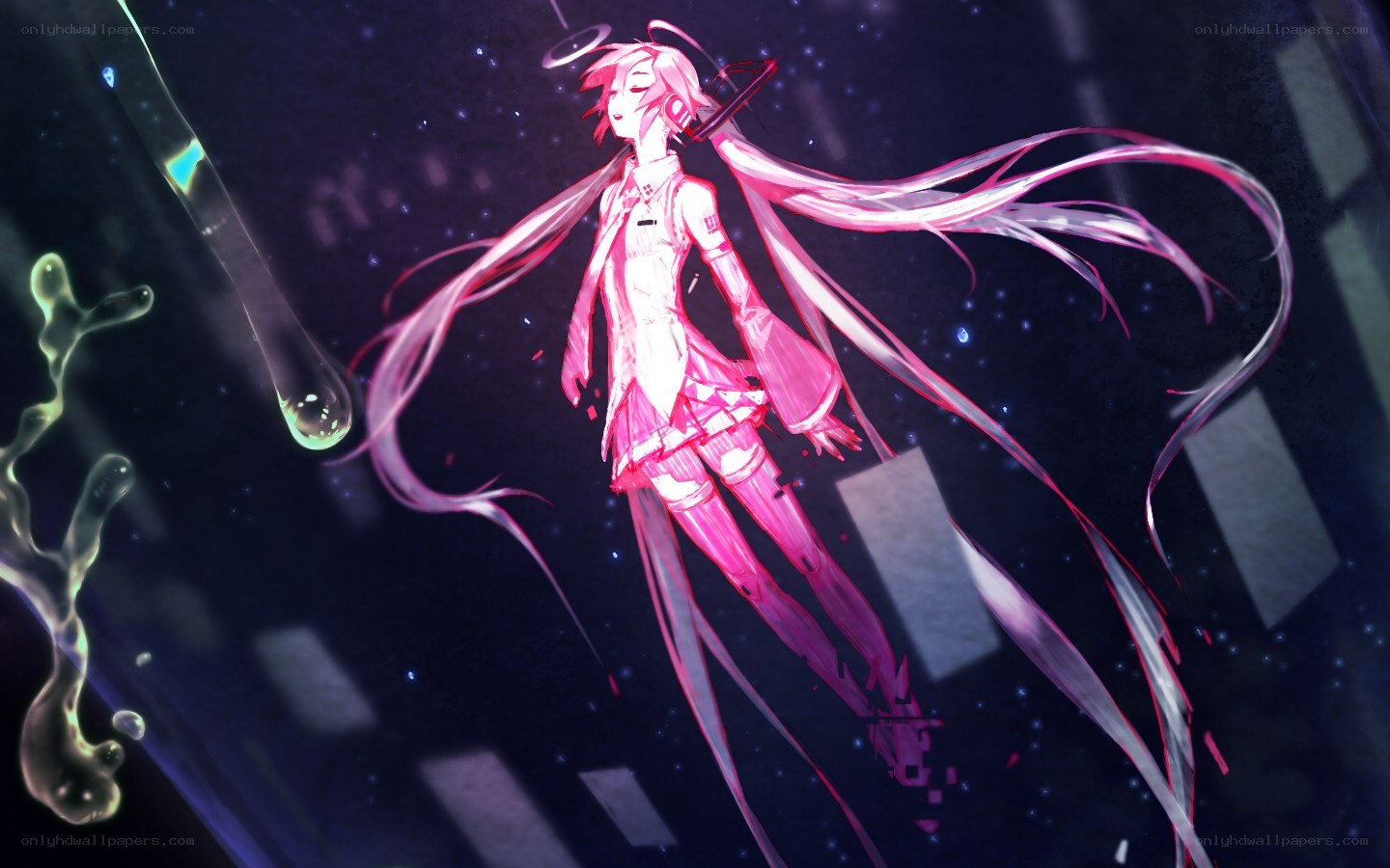 pink-haired anime character floating