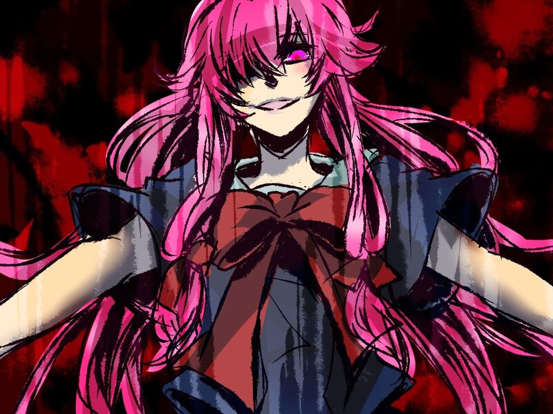 pink-haired anime character in dark setting