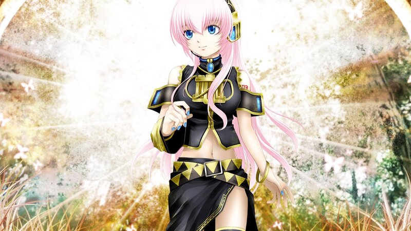 pink-haired anime character in field