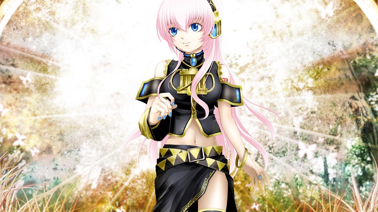 pink-haired anime character in field