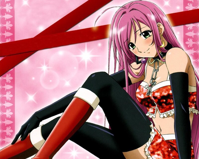 pink-haired anime character in red outfit