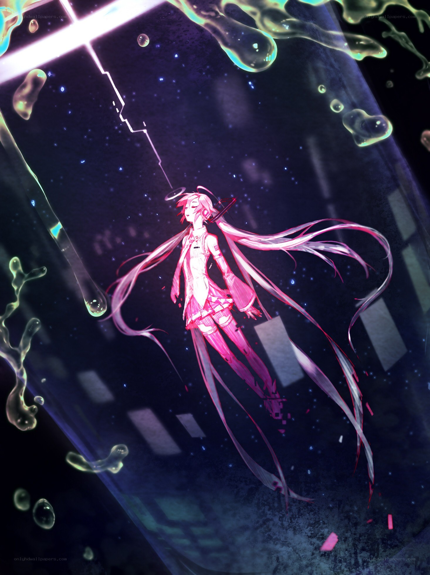 pink-haired anime character in space