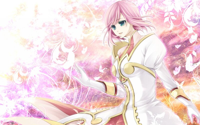 pink-haired anime character in white robe