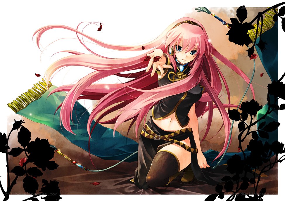 pink-haired anime character kneeling