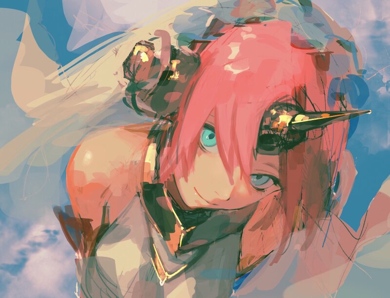 Pink-haired Anime Character — Pink, Dramatic, Digital Art, Blue Eyes
