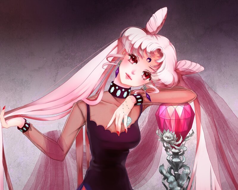 Pink-haired Anime Character — Pink, Dramatic, Long Hair, Choker