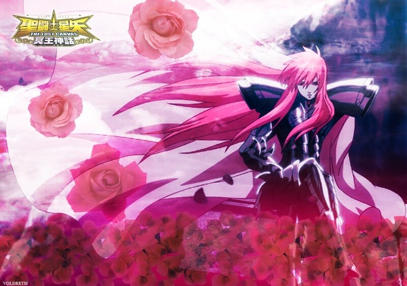 Pink-haired Anime Character — Pink, Dramatic, Roses