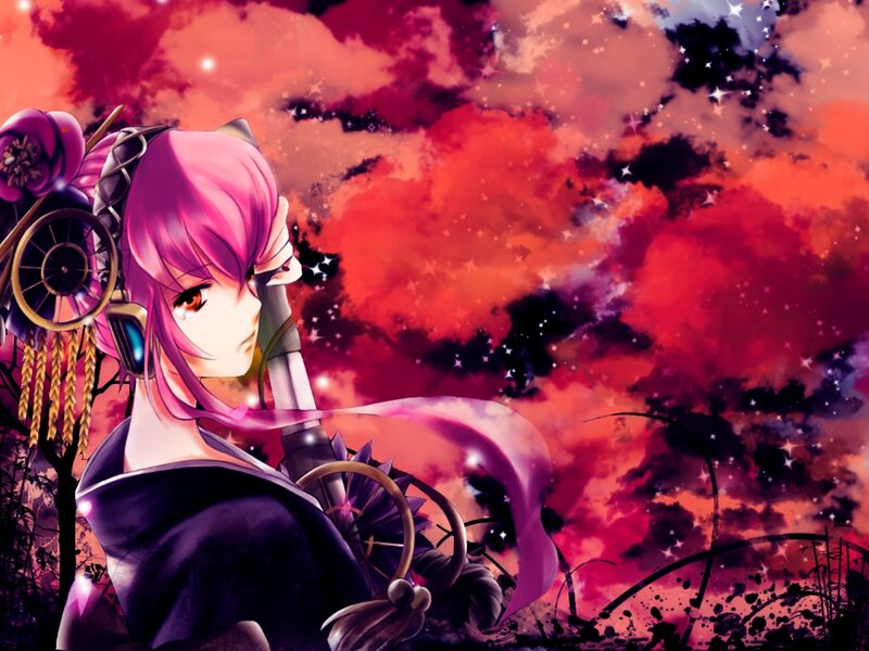 Pink-haired Anime Character — Red, Dramatic, Night