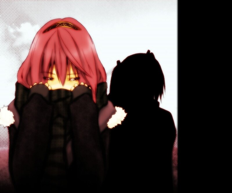 Pink-haired Anime Character — Red, Dramatic, Silhouette
