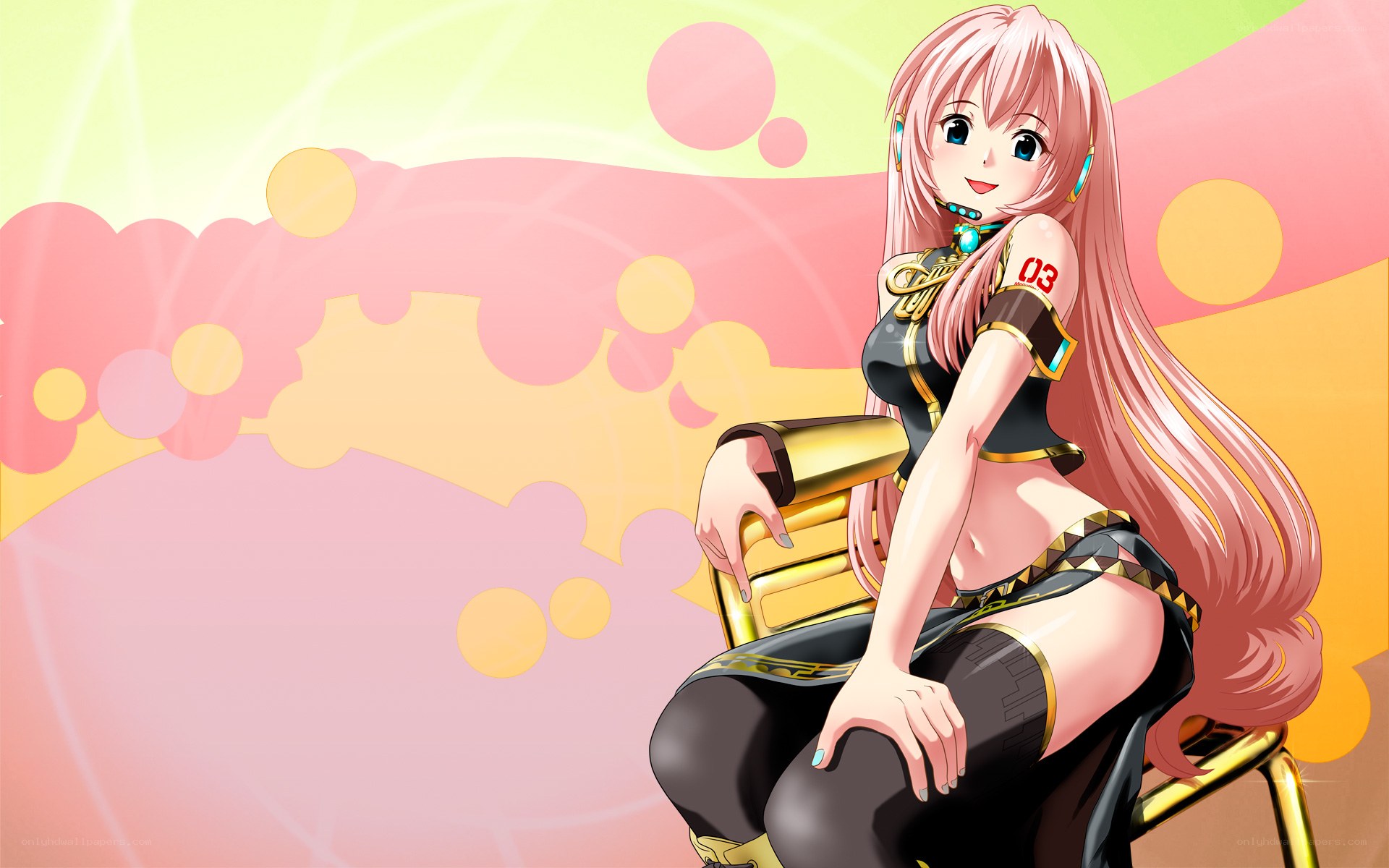 Pink-haired anime character sitting