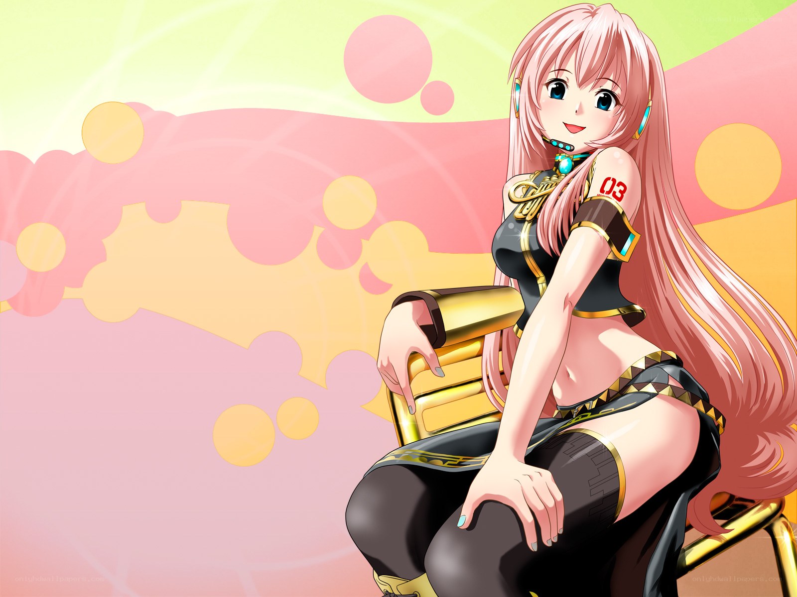 pink-haired anime character sitting
