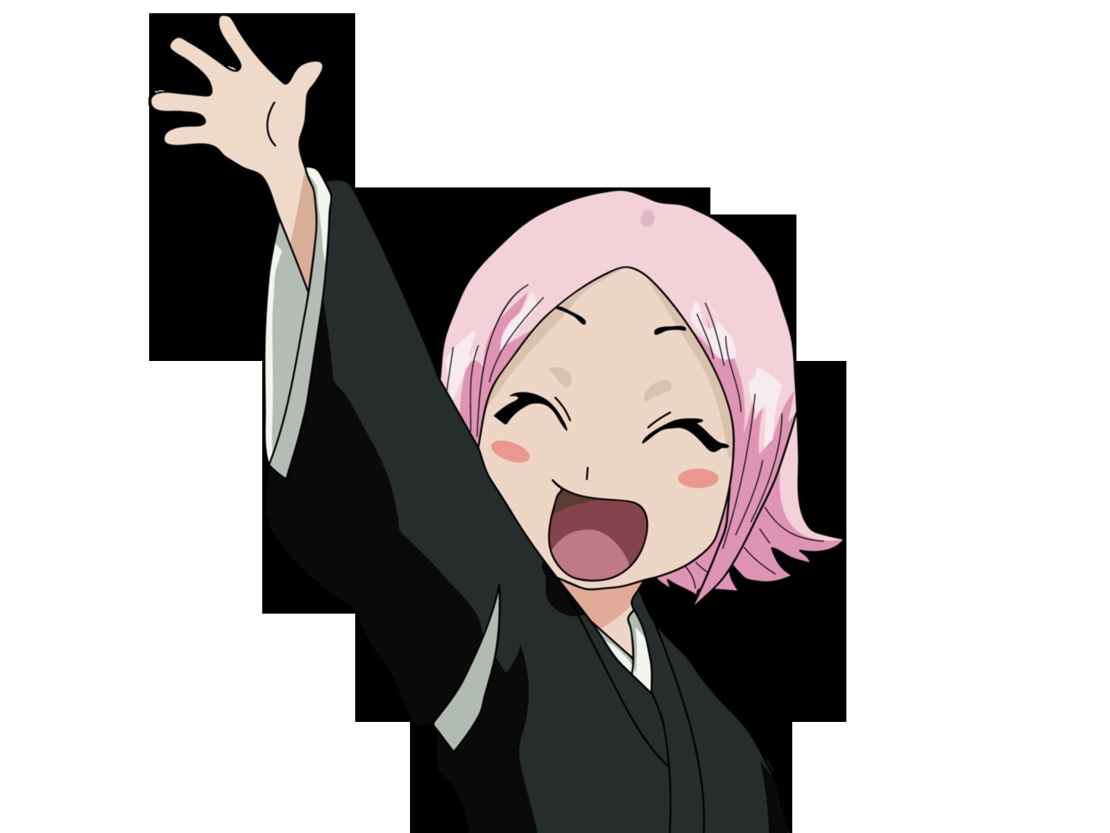 pink-haired anime character waving