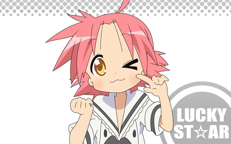 pink-haired anime character winking