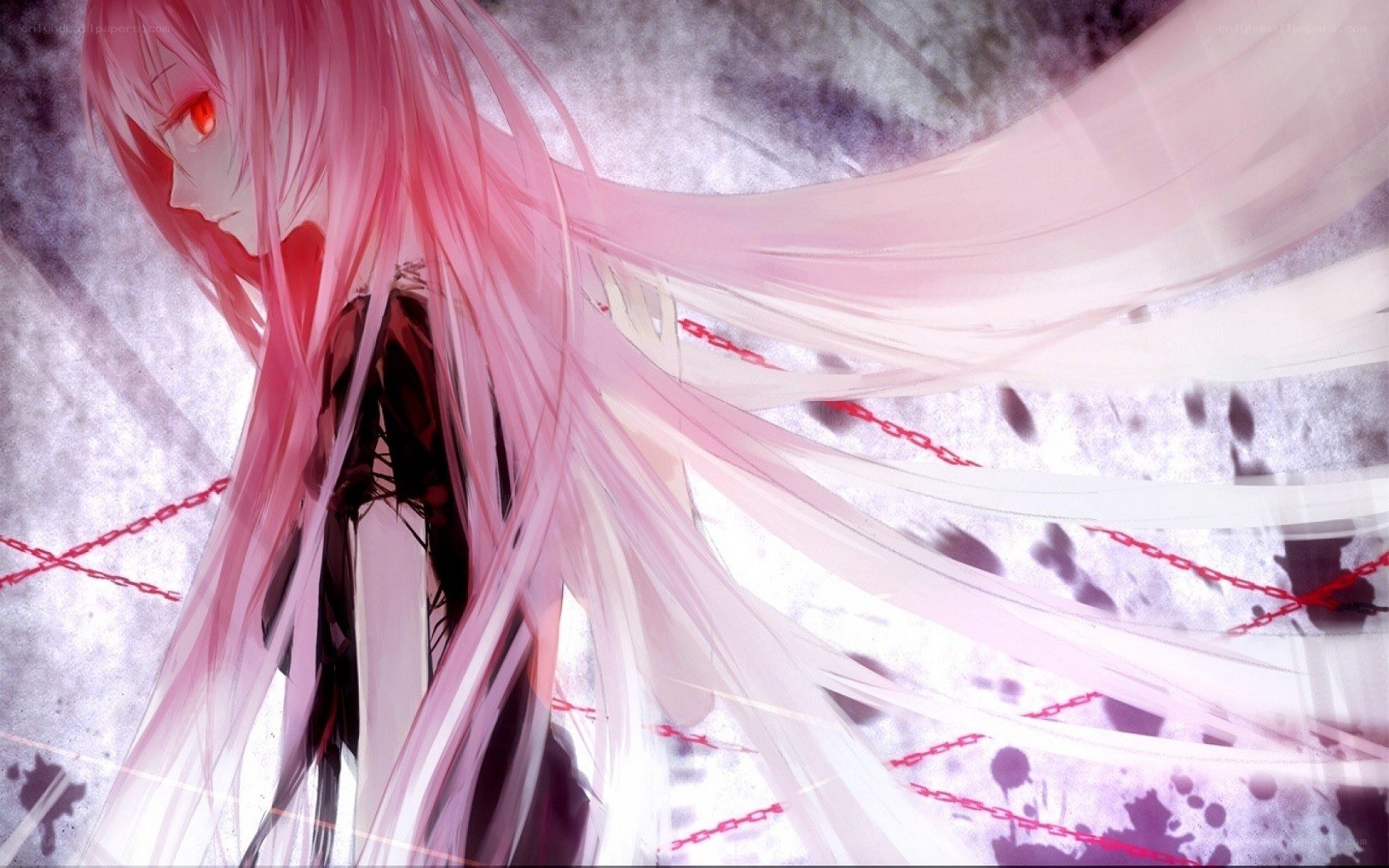 pink-haired anime character with chains