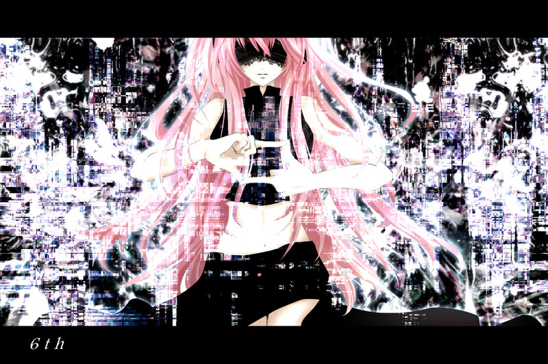 pink-haired anime character with glitch effect