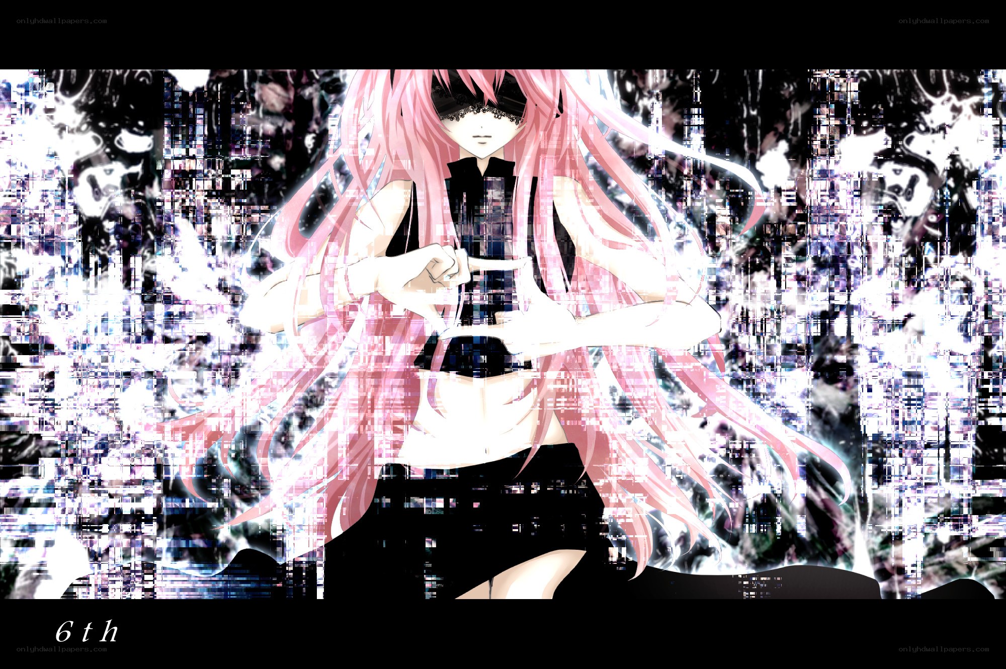 pink-haired anime character with glitch effect