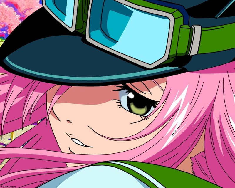 pink-haired anime character with goggles